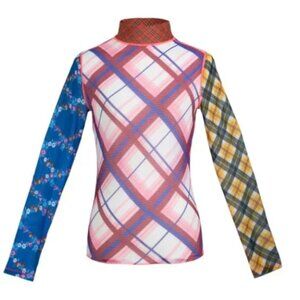 CeliaB Sheer Patchwork Mock Neck Top